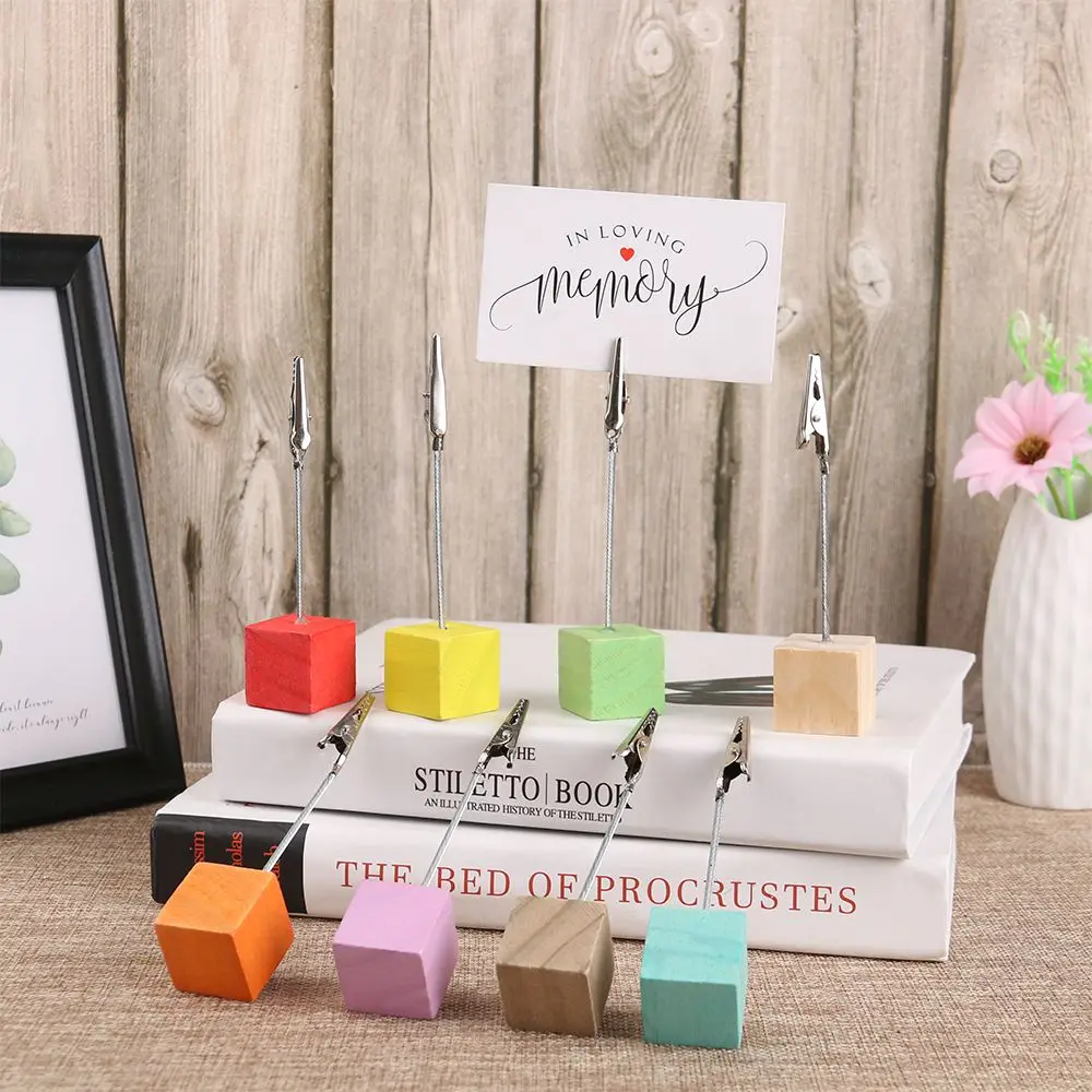 1PC Paper Clamp DIY Square Shape Message Folder Memorandum Photos Clips Wooden Clamps Stand Place Card