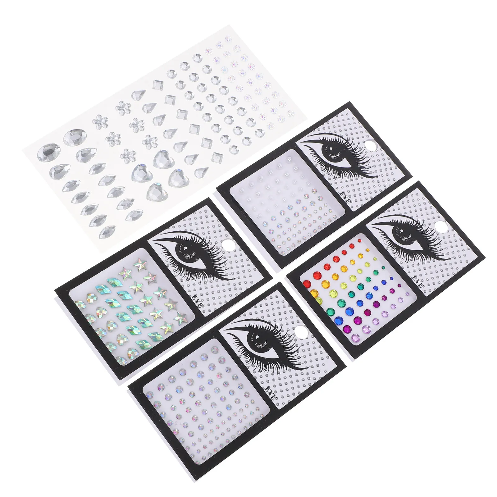 

5 Sheets Women Eye Stickers Glitter Face Rhinestones for Party Festival Body Decoration Makeup Jewels Facial Decor