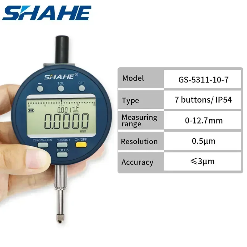 SHAHE Rechargeable Digital Dial Indicator Gauge 0-12.7/25.4/50.8mm 0.5μm Resolution DIal Indicator Measurng Tools