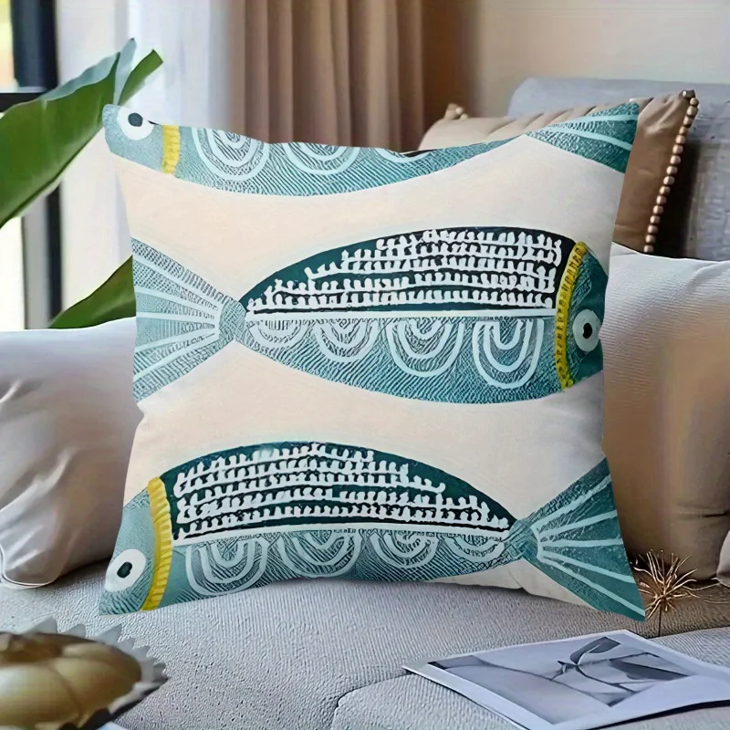 Double Sided Coastal Style Fish Pattern Decorative Throw Pillow Case Marine Life Ocean Art Cushion Cover for Sofa Home Decor