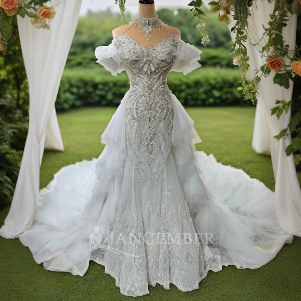 

Jancember Wedding Dress 2025 Роскошное кружевное свадебное платье со шлейфом, бальное платье, классические платья принцессы с короткими рукавами, платье de novia