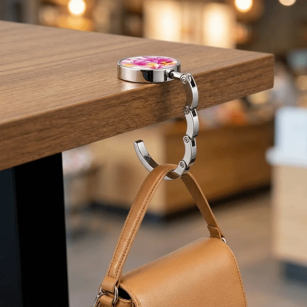 Foldable Design Portable Purse Hook Folding Marble Pattern Table Handbag Holder Non Slip Alloy Bag Hanger Dining Use