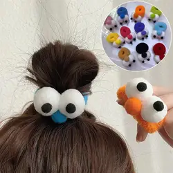 2 Pcs Women Cute Hair Ropes Cartoon Big Eyes Decor Hair Rings Anti-slip Anti-break Candy Color Ponytail Holder Hair Band 머리띠