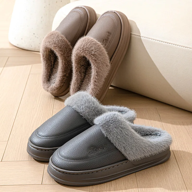 

Big Size 50 51 Men Winter Warm Slippers Waterproof Home Bedroom Flats Thick Plush Casual Shoes Indoor Anti-Slip Platform Slides