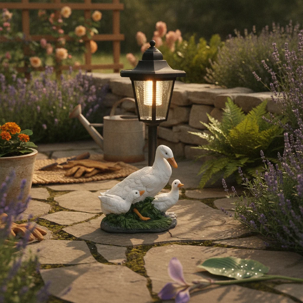 

Duck Family Lantern Statue Illuminated Duck Family Sculpture Solar Light Ornament Weatherproof Outdoor Decor Auto on/off