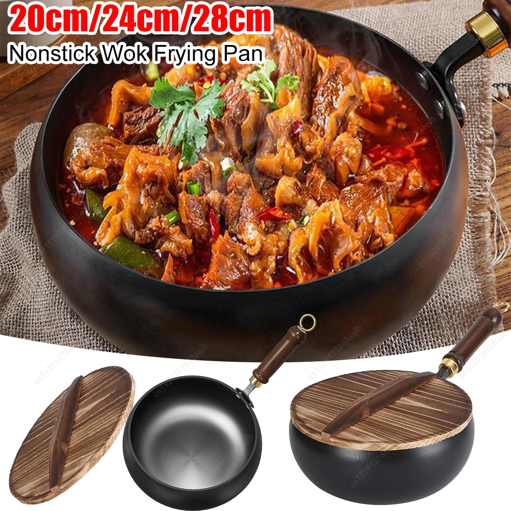 Große Bauchform Kochtöpfe Antihaft-Pfanne Haushalt Flachboden Bratpfanne Unbeschichtete Eisenpfanne Kochgeschirr Küchenzubehör