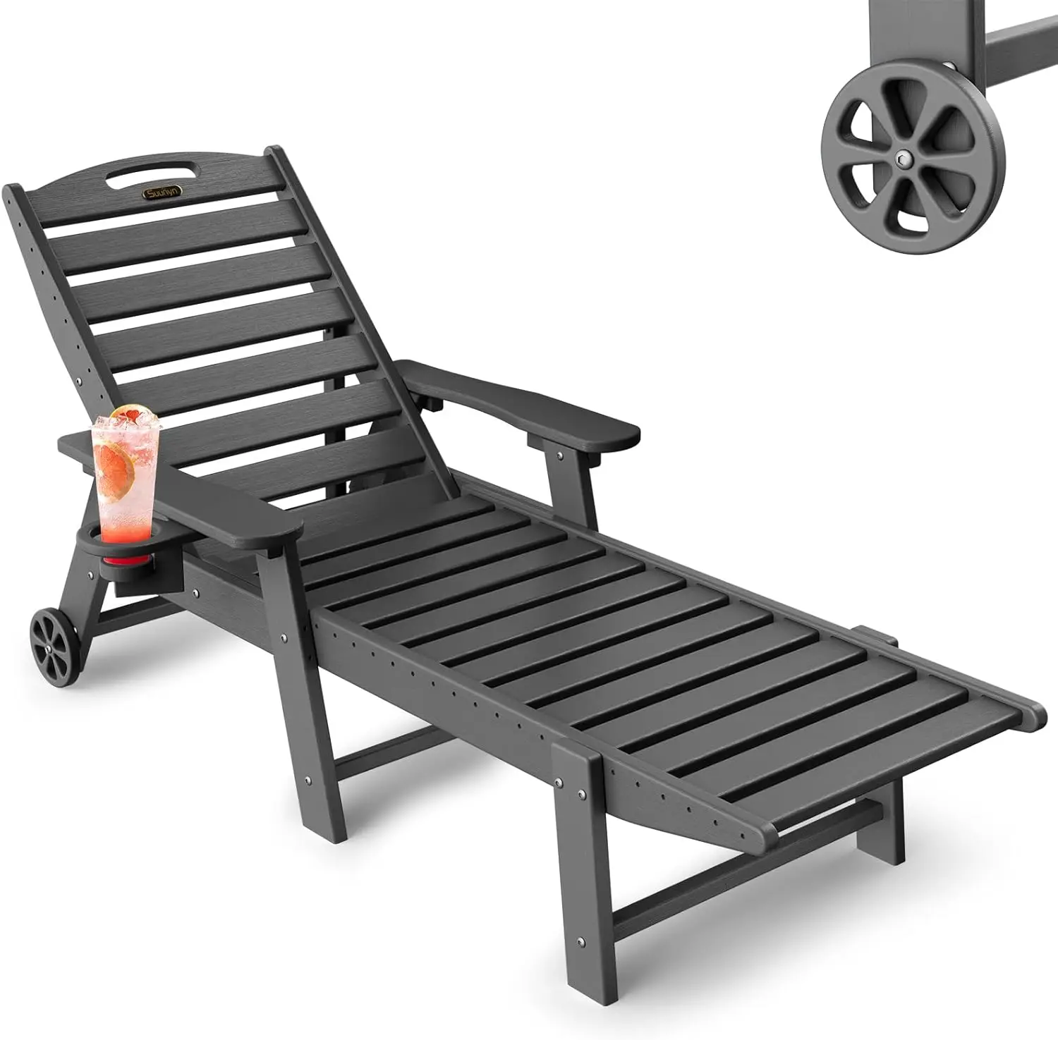 

Lounge Chair Outdoor, Chaise Lounge Chair Outdoor, HDPE 6-Position Lounge Chair for Outside, Patio Lounge Chair with Wheels