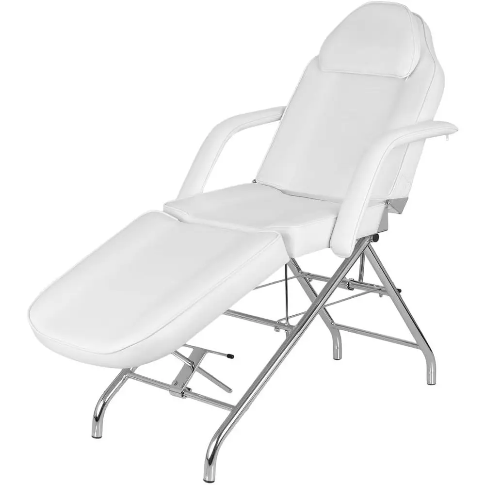 

White Vinyl Adjustable Bed with Thick Foam Cushion, Backrest & Leg Rest, Removable Pillows & Armrests, 300 lb Capacity