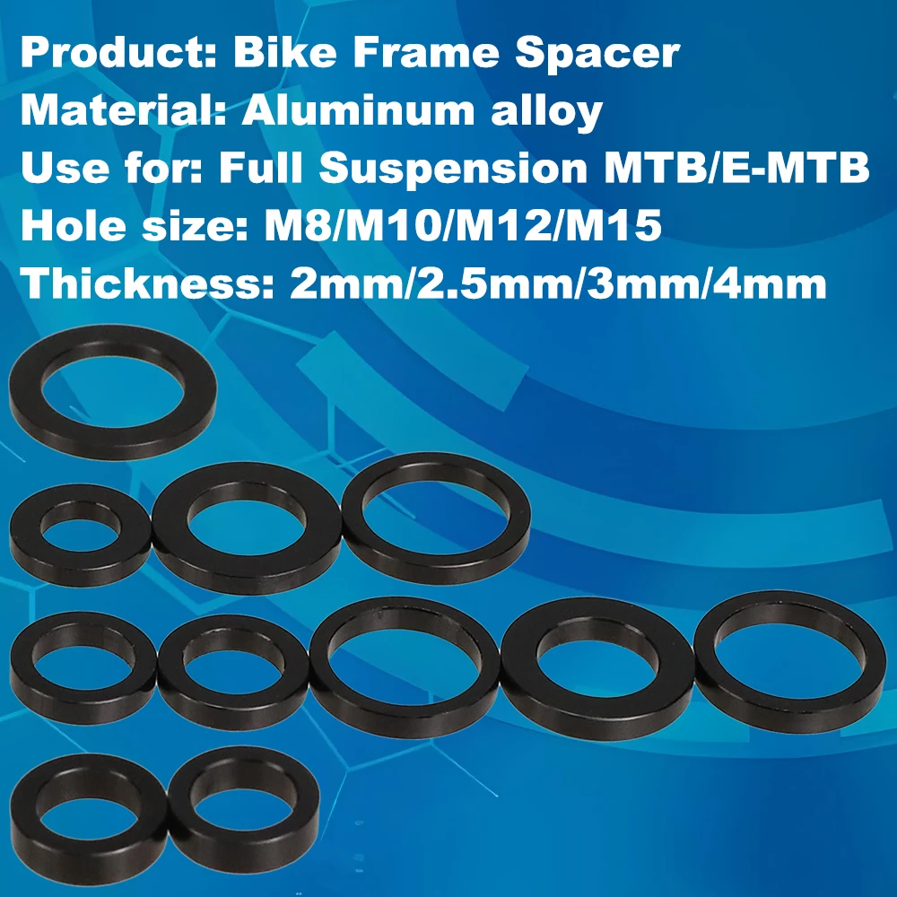 HEPPE Bike Frame Spacer Full Suspension MTB e-MTB Spacer Bike Frame Washer M8/M10/M12/M15 Flat Spacer 2/2.5/3/4mm Thickness view 2
