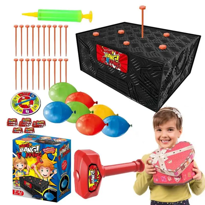 Explosioning Balloon Desktop Board Game With Hammer 100 Mixed-color Balloons Anti-stress Balloon Box Spoof Game For Teenagers