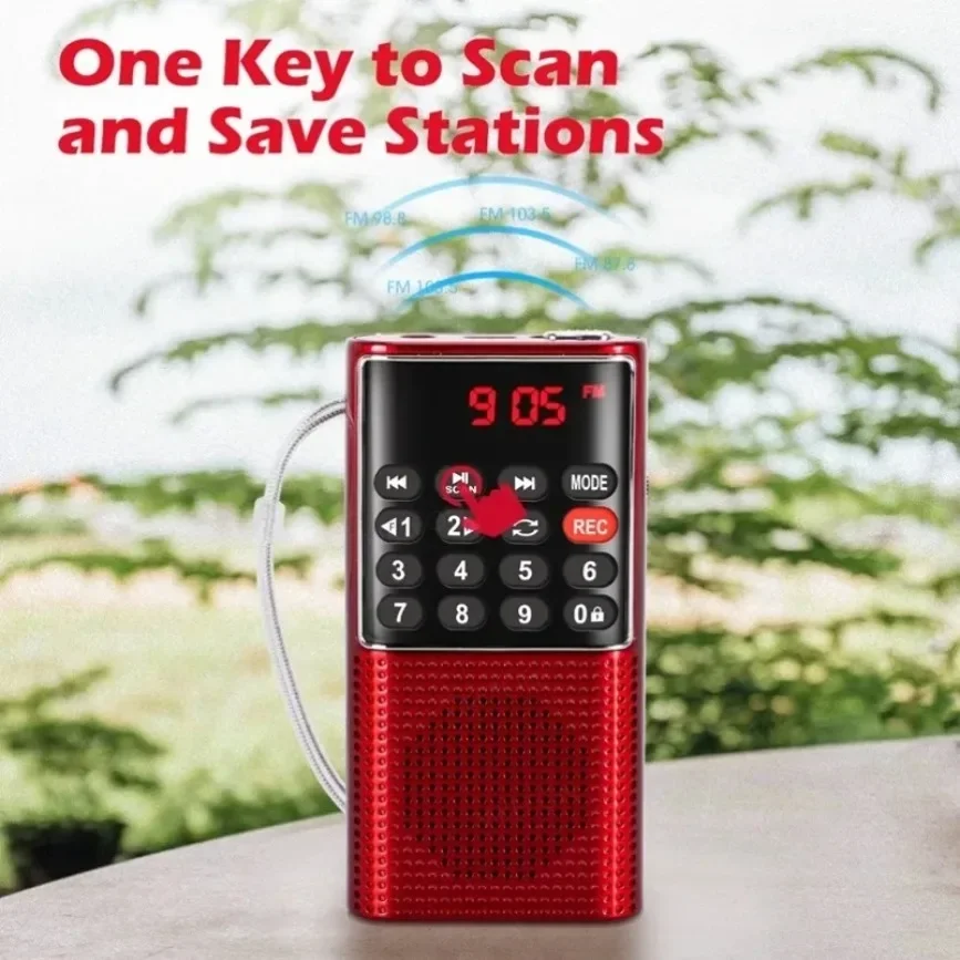 Mini draagbare zak FM Auto Scan Radio Muziek Audio MP3-speler Kleine luidspreker voor buiten met voicerecorder