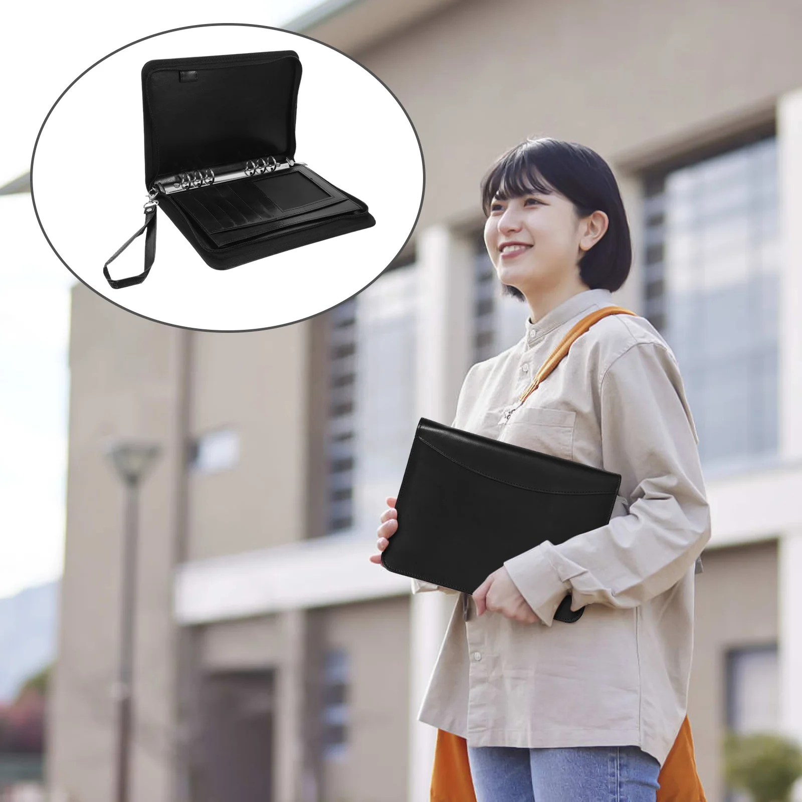 

PU Business Folder Organizer Multiple Pockets Zipper Binder Document Work Portfolio Padfolio Men Office Accessories Folder