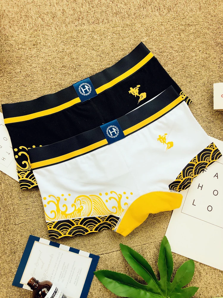 2pcs/lot Men\'s underwear cotton U convex sexy hipster Wukong printed Boxer underwear