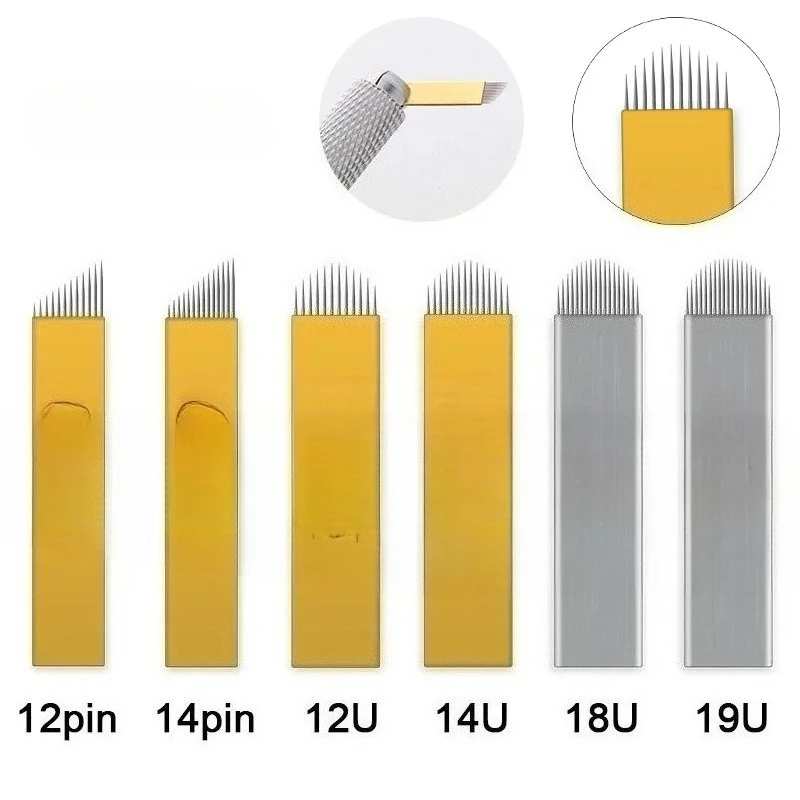 

100 шт. U-образная булавка 12/14/19, булавки для перманентного макияжа, лезвие для татуировки бровей, игла для микроблейдинга, используется для 3D-вышивки, ручная ручка для татуировки