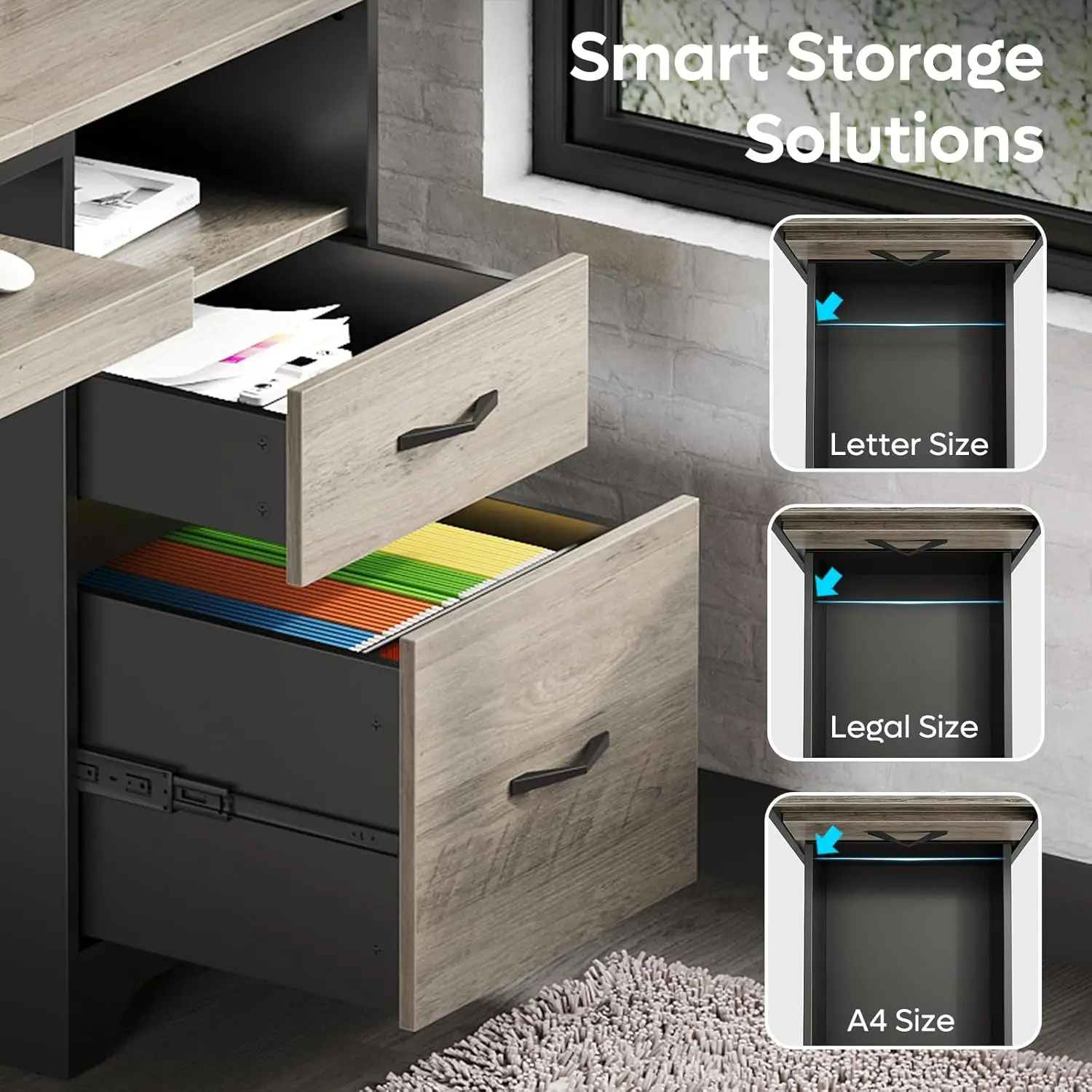 с выдвижными ящиками, офисный стол с местом для хранения, промышленный деревянный письменный стол с ящиком для файлов, подставкой для клавиатуры и 2 крючками для домашнего офиса и