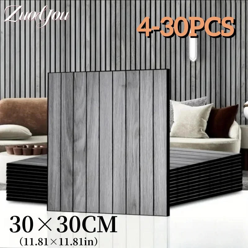 

Peel and Stick Imitation Wood Grille Strip Wall Panels for Living Room Bedroom Decor Waterproof Thicken Self Adhesive Wallpaper