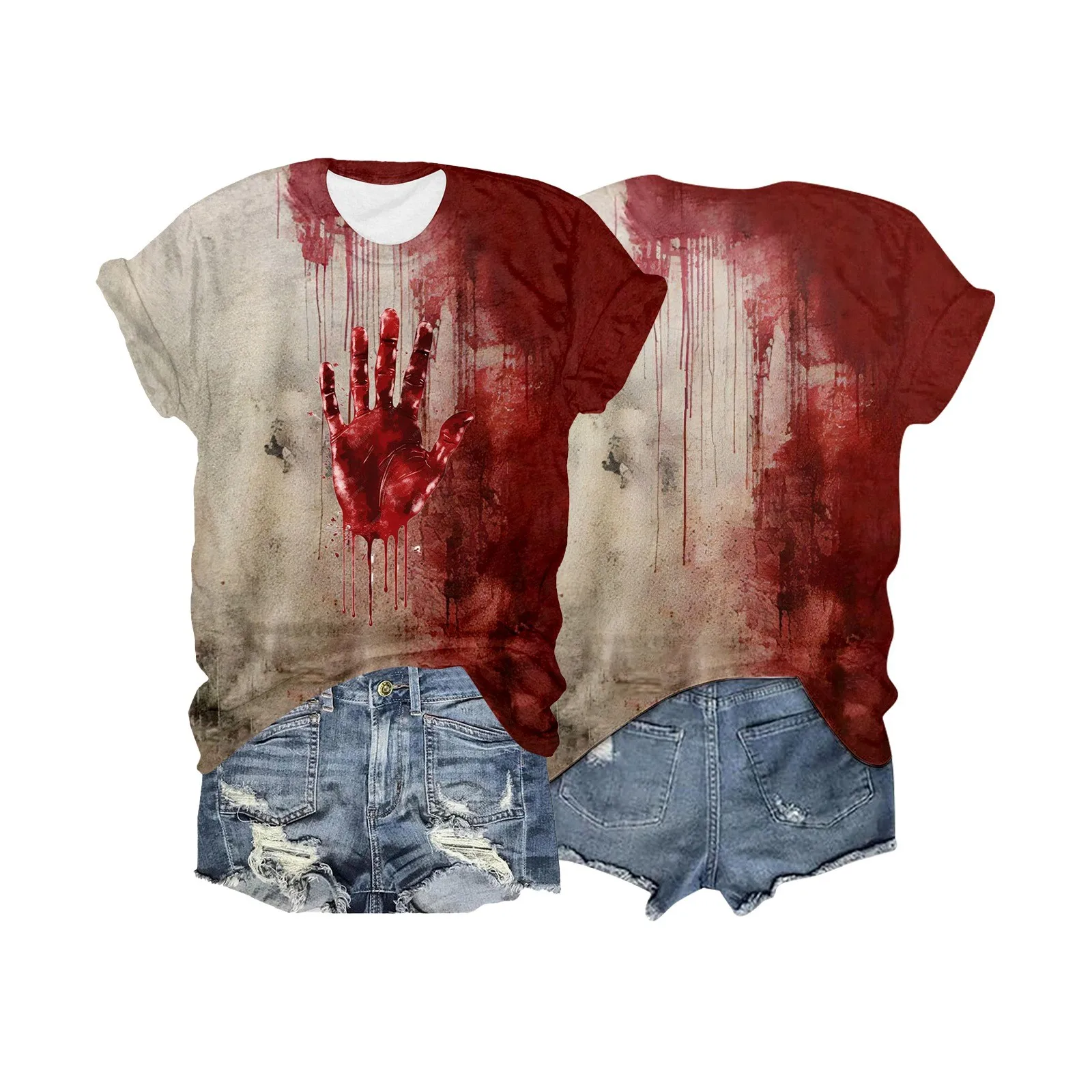 

Halloween Themed Loose Fitting T Shirt Bloody Print Short Sleeves Casual Tee Shirt Women Round Neck Summer Fashion Tops Tee