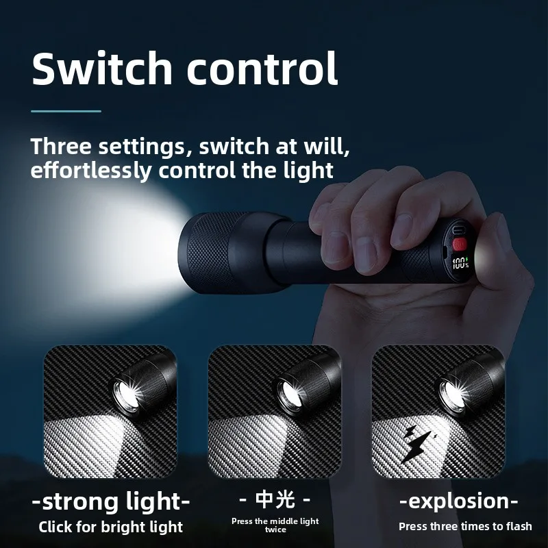 

Super Bright LED Flashlight Digital Display Long Range Portable Type-C Fast Charge Outdoor Household Patrol Flashlight