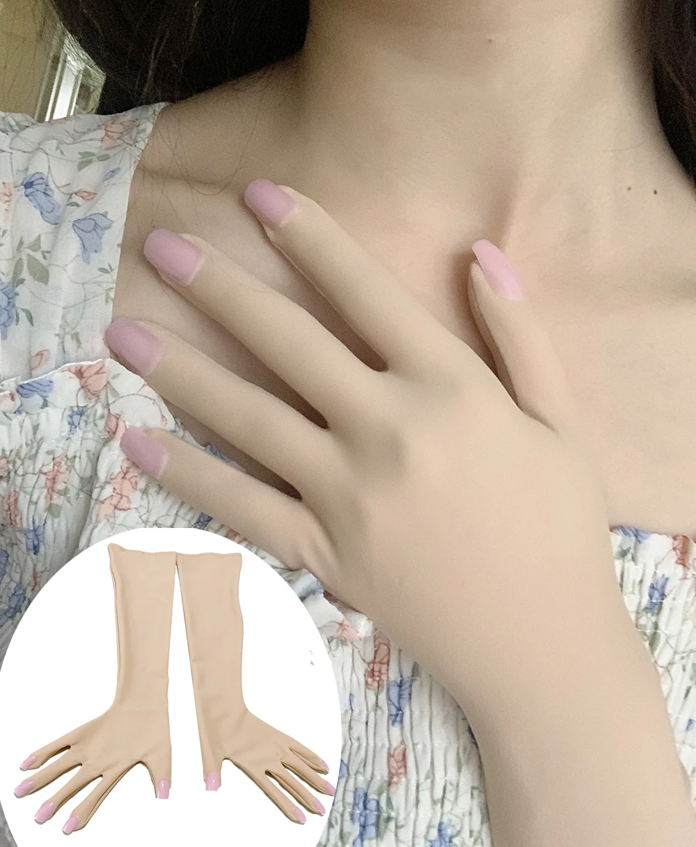Cosplay Luxury Crossdressing Male To Female Customized Nails Service For Skin Kigurumi Zentai Gloves With Fake Nail Art