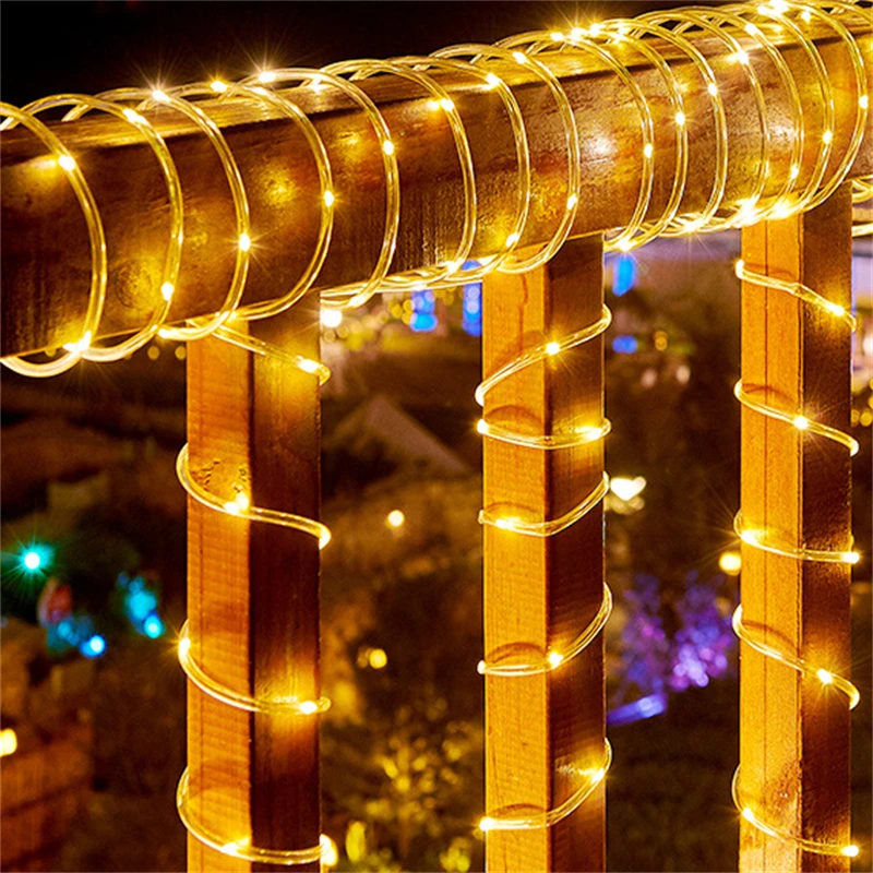 50/100/200LED Solar Flexible Tube Rope Lights Outdoor LED Hose String Lights 8 Modes Wedding Party Garden Tree Fence Decoration