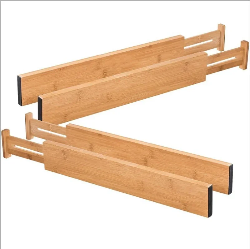 4pcs Bamboo Drawer Dividers Kitchen Organizer Adjustable Expandable Tray Storage Board