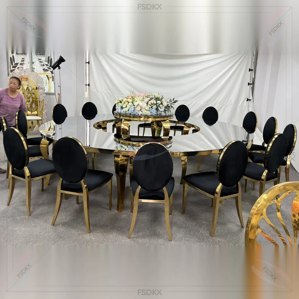 

Gold Round Furniture Modern Stainless Steel Frame Tempered Glass Top Furniture Dining Room Dininng Table
