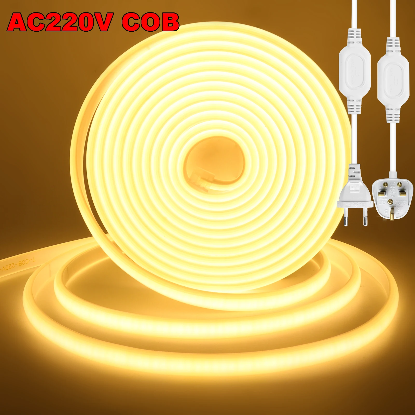 

AC220V COB Led Strip Neon Lights 288leds/m with EU UK Plug Warm White Natural White IP65 Waterproof for Kitchen Home Lighting