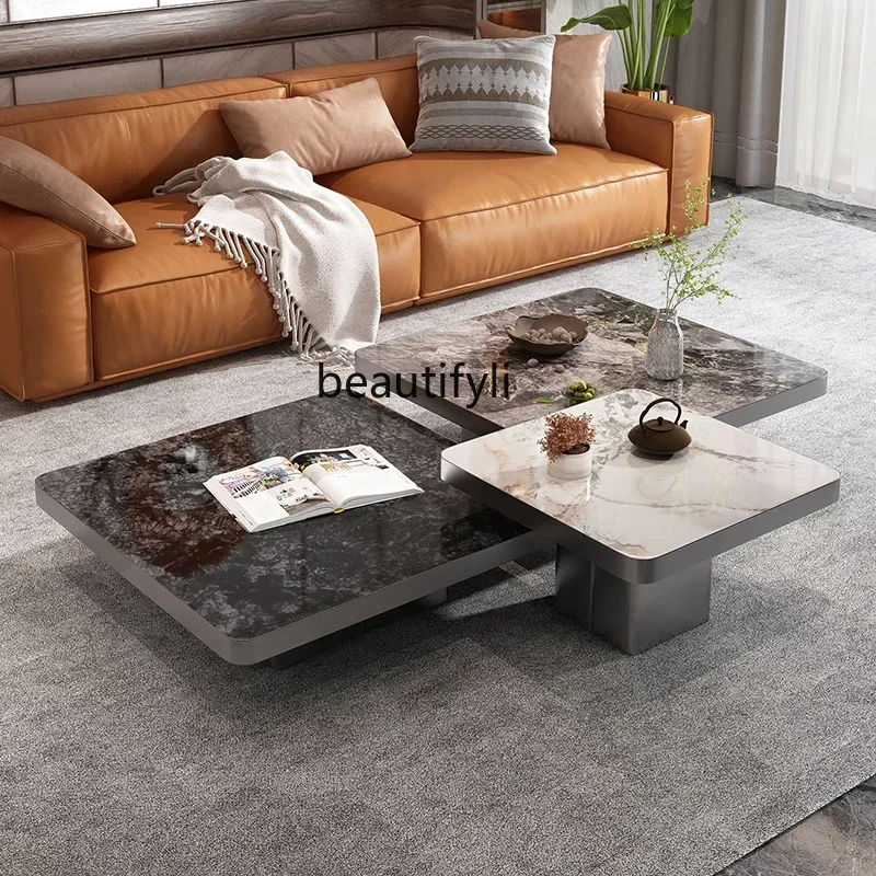 

45cqyItalian light luxury rock slab combination coffee table living room minimalist modern designer high-end tea table