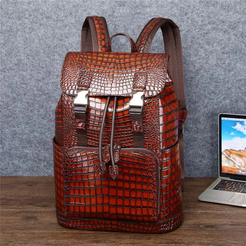 

Новый кожаный мужской рюкзак с крокодиловым животом, деловая дорожная сумка большой вместимости, сумка для компьютера, повседневный рюкзак, сумка через плечо