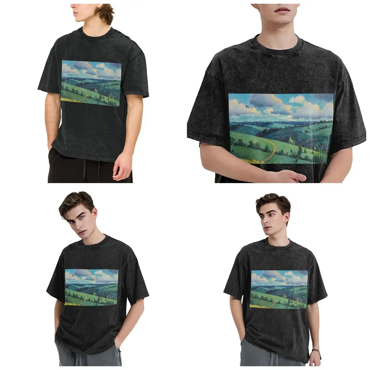 Streetwear T-Shirts Laputa Castle In The Sky Washed T Shirt Short Sleeve Hip Hop T-Shirt Tops Tees for Men Women