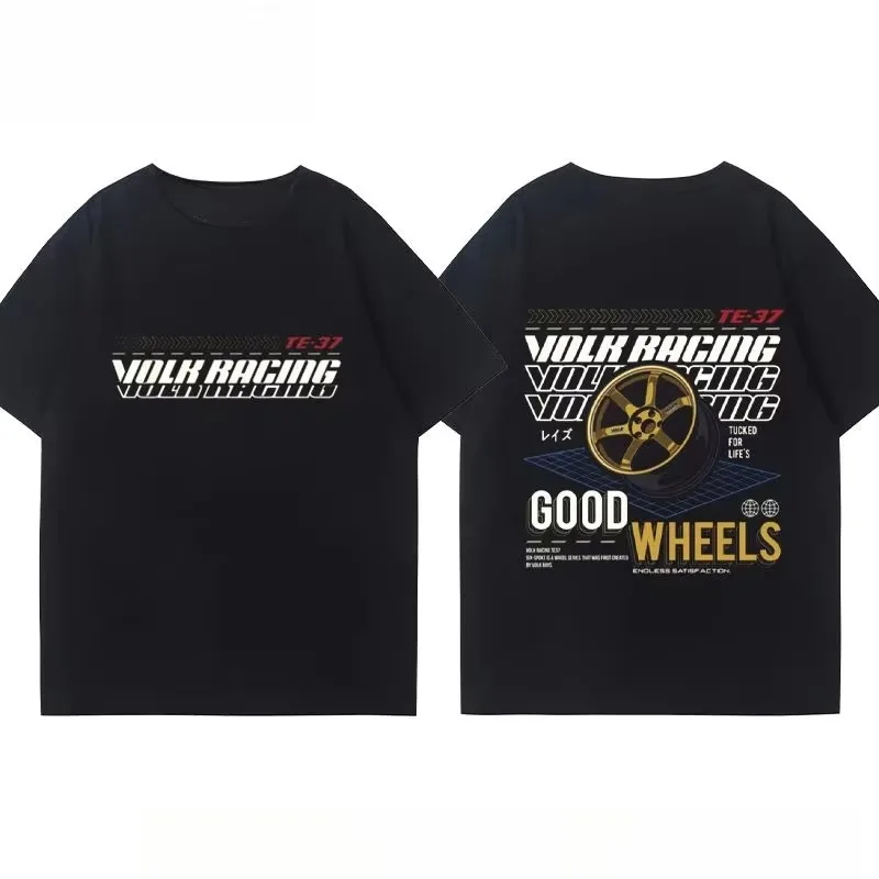 2026 New JDM RAYS Unisex Oversized T Shirt Family Matching Streetwear Golden Modified Racing Wheel Front Print Short Sleeve Tee