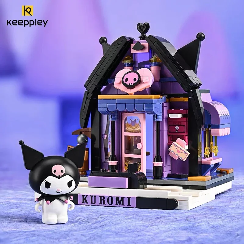 Keeppley Sanrio โมเดลการ์ตูน Kuromi Gemini, บล็อกตัวต่อตกแต่งสตรีทโมเดลของเล่นสำหรับเด็กผู้หญิงของขวัญ