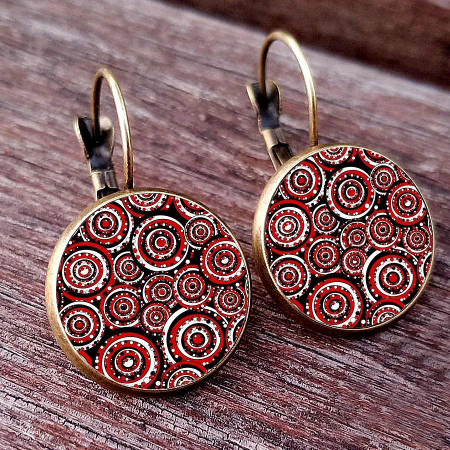 2024 Thread Pattern Earrings Japanese Traditional Pattern Glass Cabochon Earrings Favorite Pattern Earrings Girl Jewelry Gift