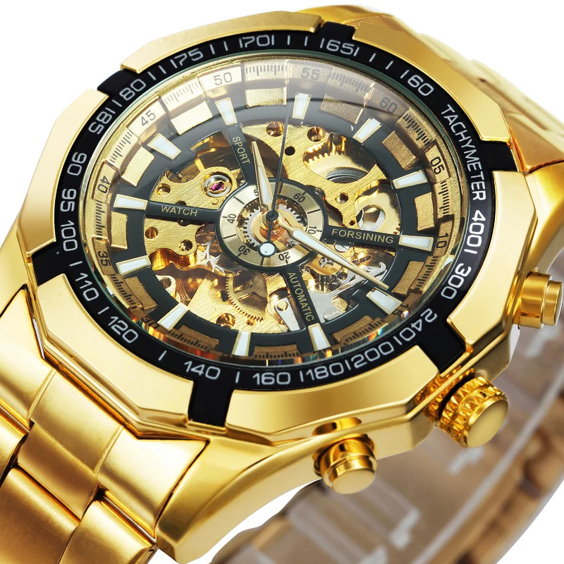 T-Winner Watches Men Luxury Gold Skeleton Watches Fashion Cross Automatic Mechanical Wristwatches Men Reloj Hombre Montre Homme