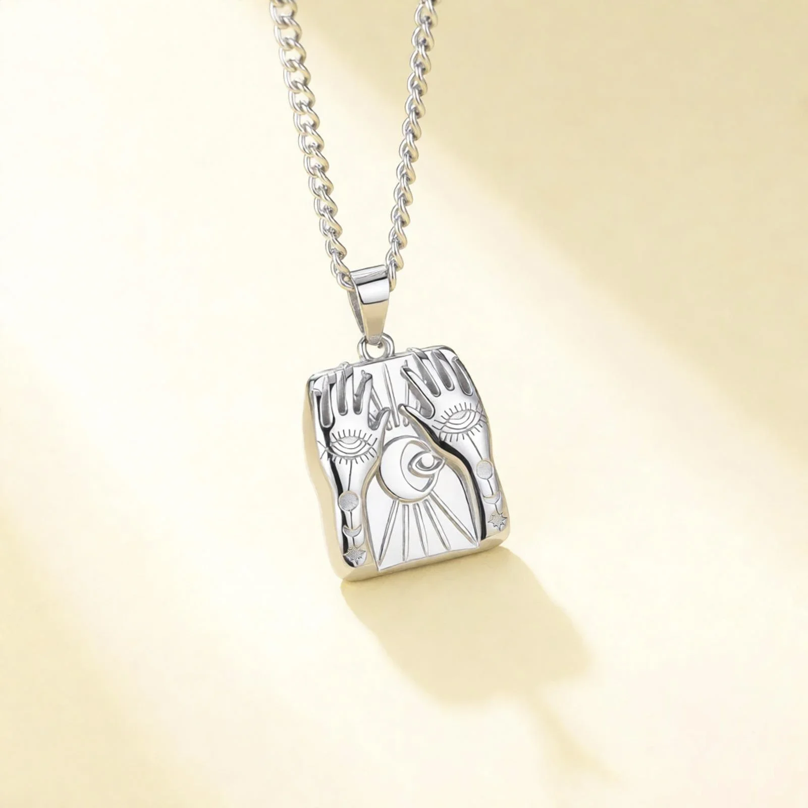 Skyrim Hamsa Hand All Seeing Evil Eye Square Pendant Necklace Stainless Steel Gold Color Necklaces Amulet Witchy Jewelry Gift