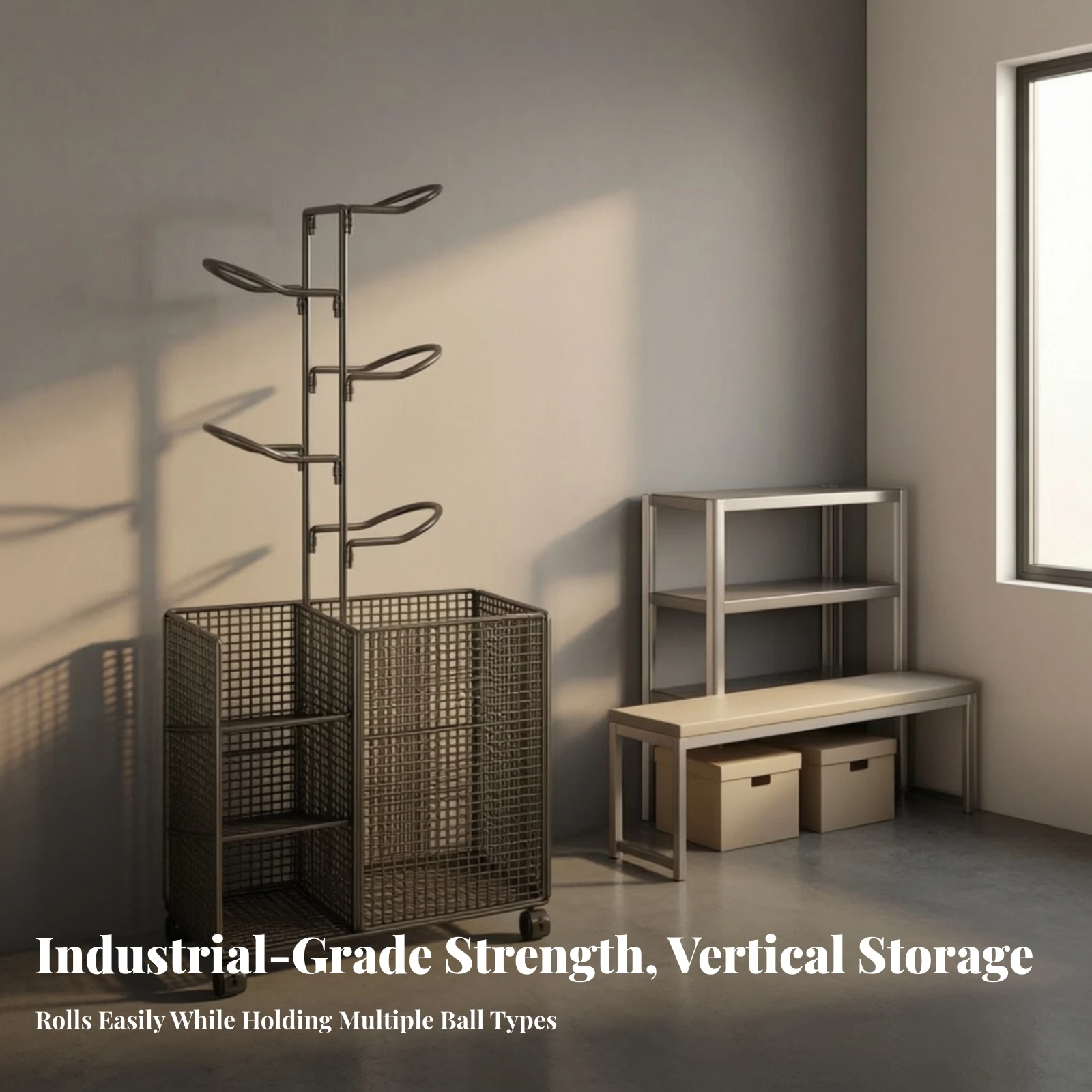 Multi-Tier Sports Ball Storage Rack Mobile Multi-Level Sports Equipment Storage Rack Portable Open Design for Home Gym