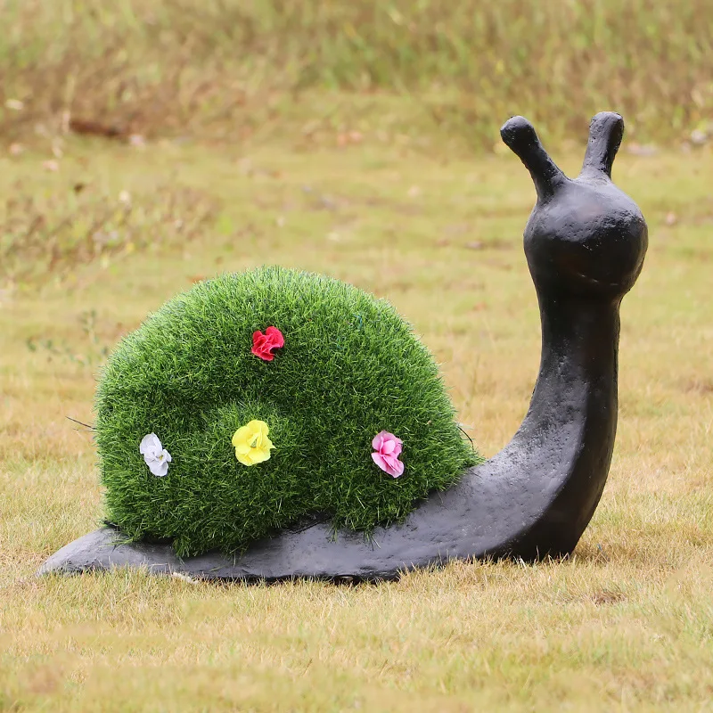%*f Fiberglass Artificial Grass-Covered Art Deco Snail Sculpture Ornament for Outdoor Park and Garden Decor