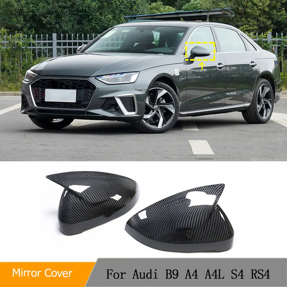 Real Carbon Fiber RearView Mirror Cover Caps For Audi B9 A4 A4L S4 RS4 2016-2022 Add on with Side Assit Lane