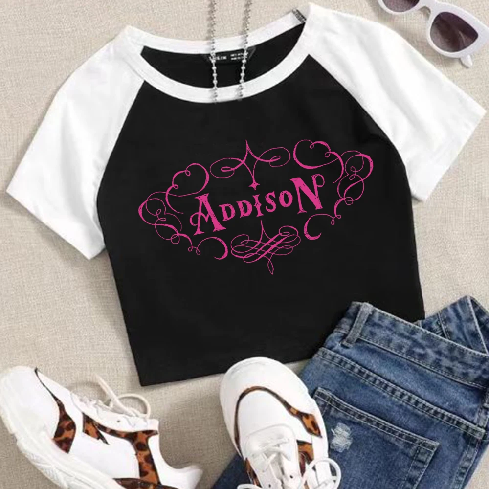 

2025 Addison Rae Crop Tops T-Shirt Girls Fashion Women O-Neck Short Sleeve Fans Gift T-shirt