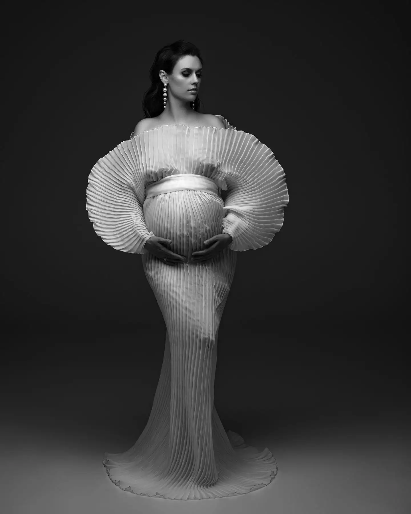 Fashion See Thru Folds Long Maternity Photography Dresses Pleated A-line Women Babyshower Dress Maxi Robe Custom Made