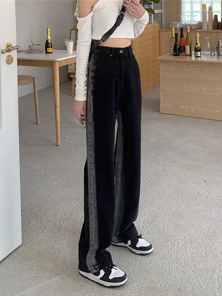 

High Waist Straight Leg Black Jeans plus Size Women's Spring Autumn Loose Comfortable Slimming Wide Leg Trousers
