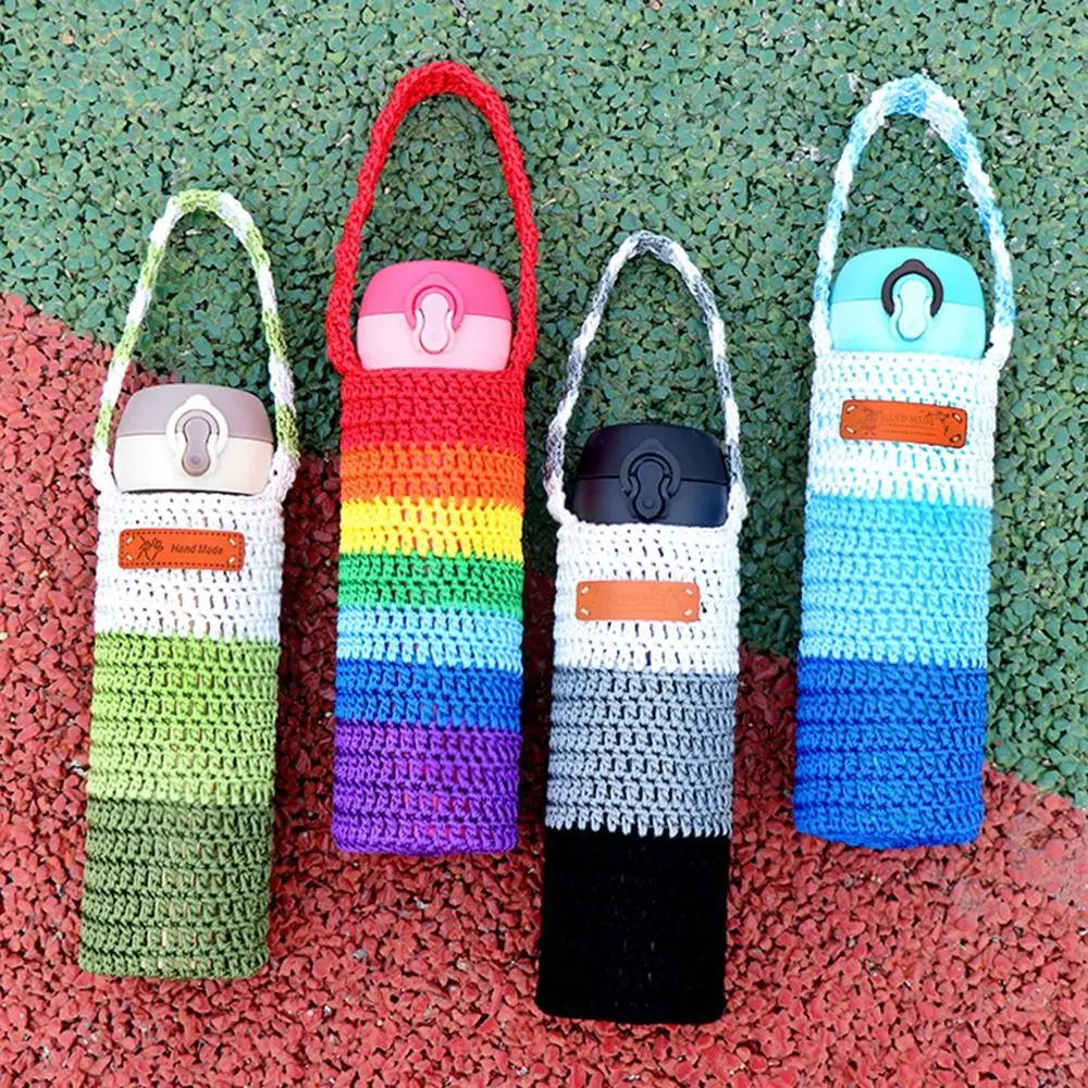New Handmade Water Bottle Cover Hollow Crochet Insulator Sleeve Portable Vacuum Cup Pouch for Hiking Cycling