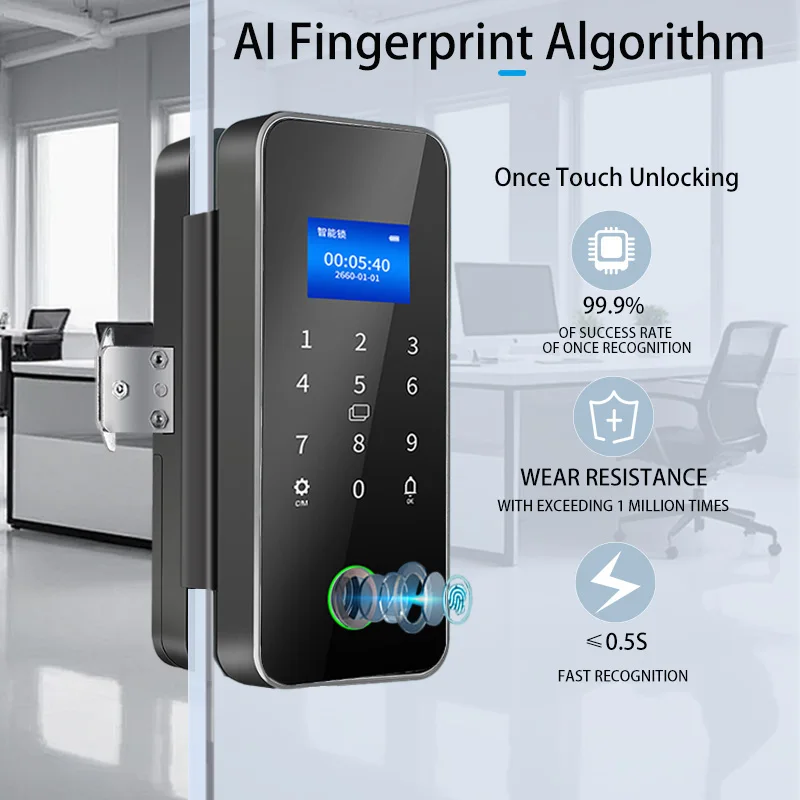 Smart Door Lock Fingerprint Glass Door Remote Control Tuya APP Card Digital Code Electronic Suitable offices view 5