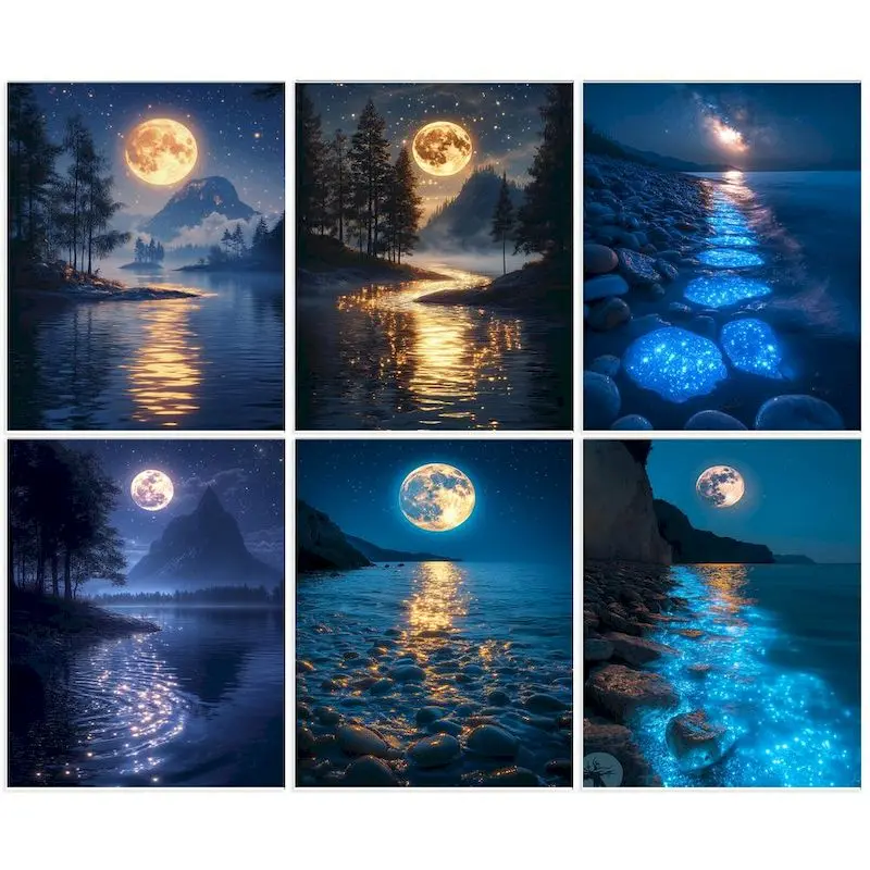 

GATYZTORY Moon Seascape DIY Painting By Numbers Handpainted Crafts Painting On Canvas Unique Gift For Home Wall Art Picture