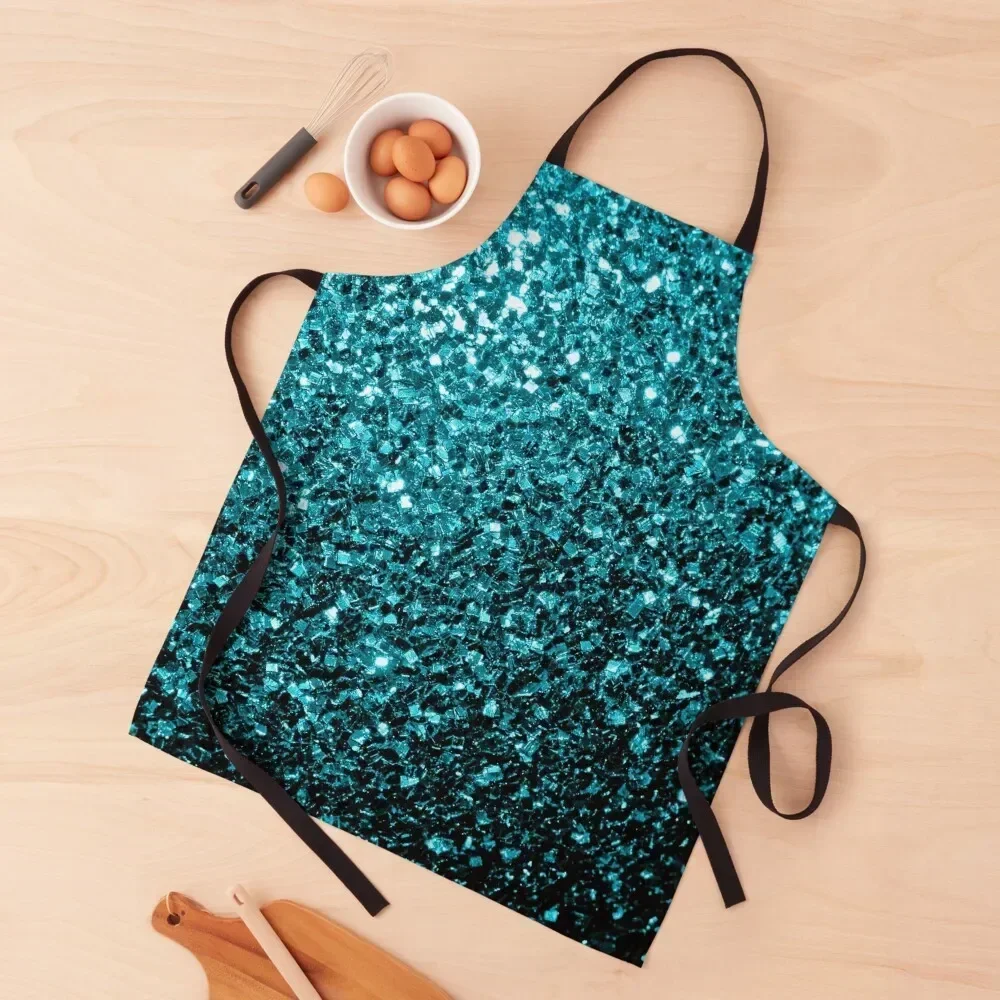 

Aqua blue shiny faux glitter sparkles Apron Manicurists for women halloween Apron