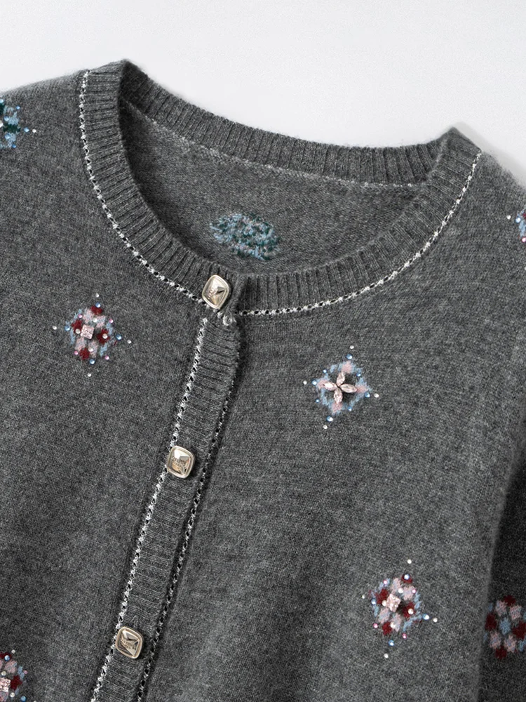 

CHICUU женский кардиган из 100% кашемира с бисером, роскошный дизайн, офисный женский кашемировый вязаный свитер с круглым вырезом, осенне-зимний кардиган, топы