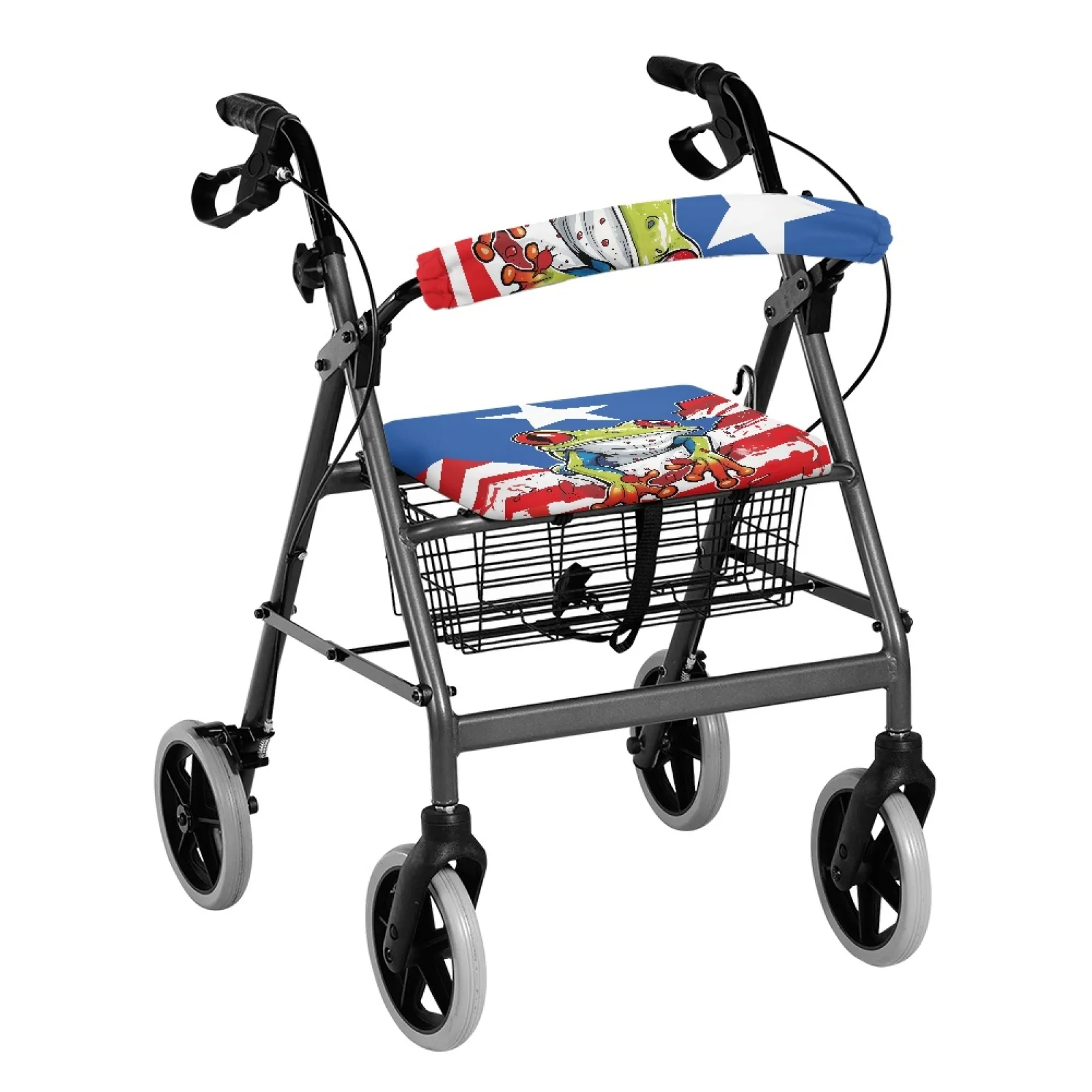 Coloranimal Protection Covers Dust Cover 2 Pieces Set Rollator Walker Seat Cushion Cover for Seniors for Outdoor Frog Flag