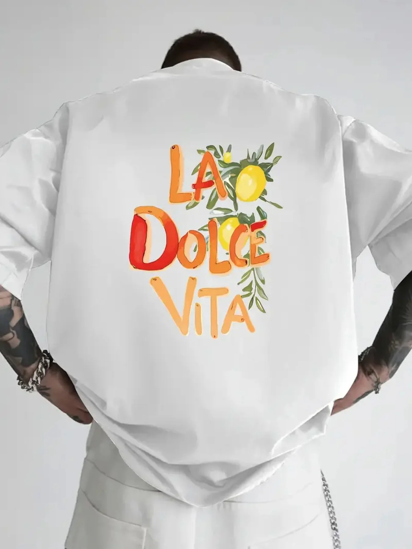 La Dolce Vita Lemon Print Men's Graphic T-Shirt Double-Sided Cotton Casual Tee for Daily Home Outdoor