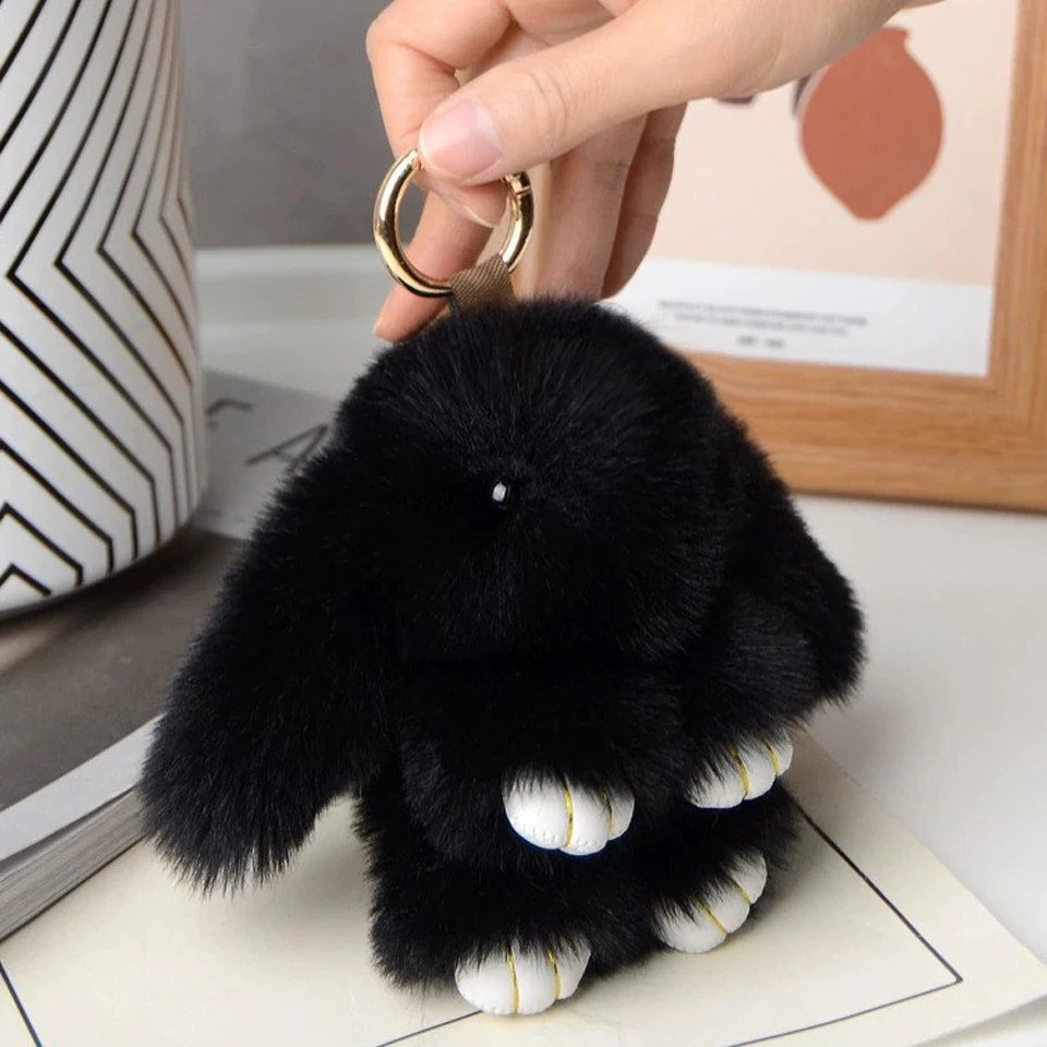 @NEW HOT 15cm Fluffy Rabbit Fur Pompon Bunny Keychain Soft Cute Rabbit Toy Key Chain Bag Decoration Accessories Gift for Girls