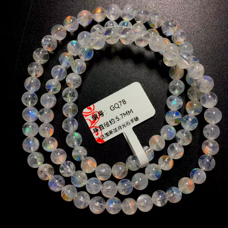 Natural Colorful Moonstone Clear Round Beads Bracelet 5.7mm 4.7mm Rainbow Orange Women Fashion Jewelry Ma Island Moonstone AAAAA